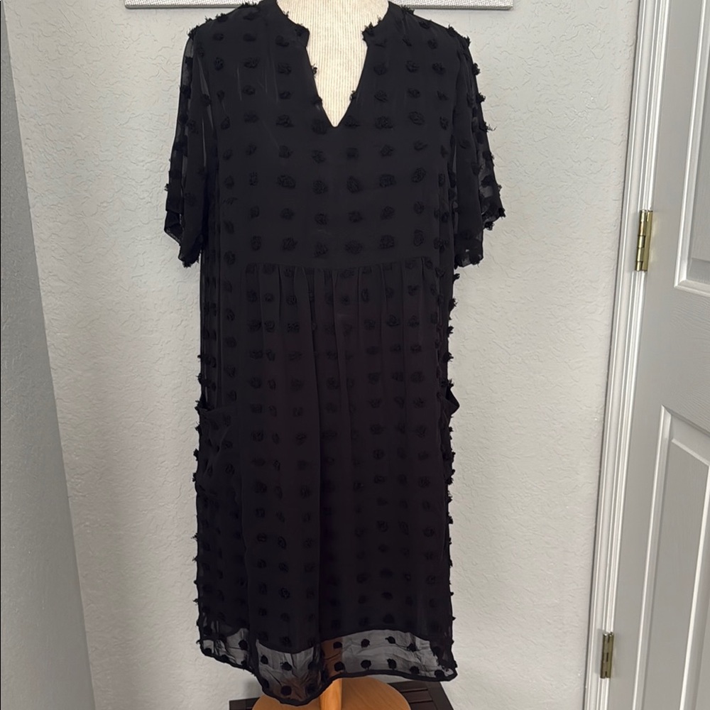 Black Ruffled Tiered Midi Dress with V-Neck